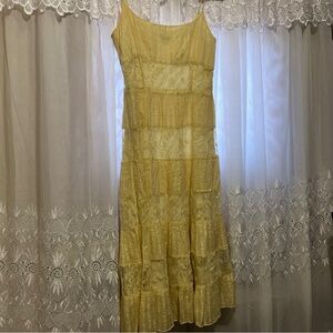 Ann Taylor Vintage Yellow Silk Tiered Lace Midi Dress - Size 4